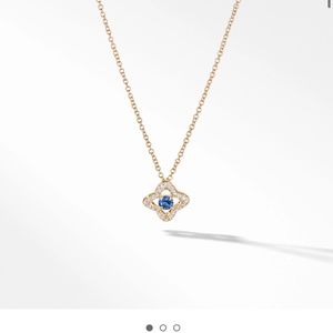 David Yurman Venetian Quatrefoil Gold, Diamon and Blue Sapphire Necklace